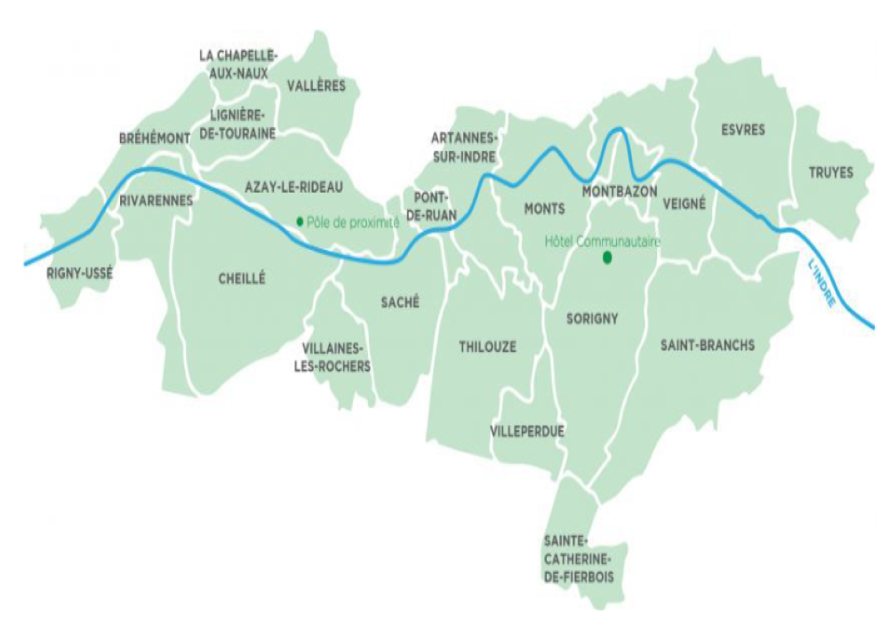 carte communauté de communes Touraine Vallée de l'Indre